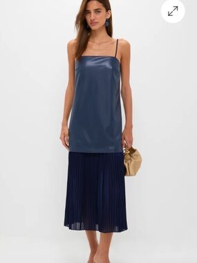 HYACINTH HOUSE - Mixed Media Leather Pleated Ozzy Midi Dress (NWT)